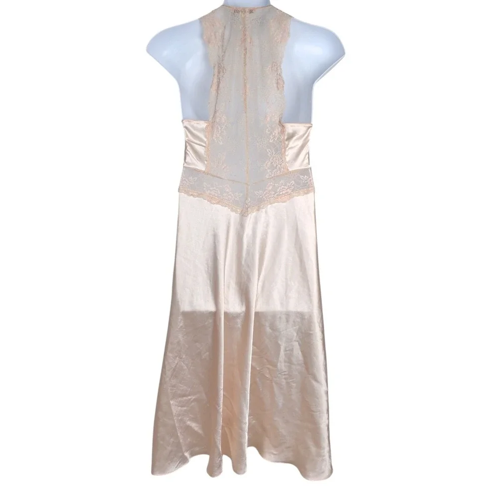 Vintage Ivory Satin Lace Racerback Nightgown Size Medium